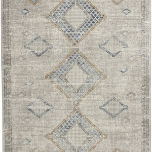 4' X 6' Ivory Grey And Blue Southwestern Power Loom Non Skid Area Rug