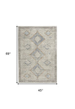 4' X 6' Ivory Grey And Blue Southwestern Power Loom Non Skid Area Rug