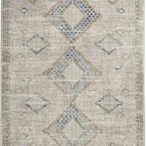 5' X 7' Ivory Grey And Blue Southwestern Power Loom Non Skid Area Rug