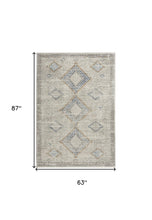 5' X 7' Ivory Grey And Blue Southwestern Power Loom Non Skid Area Rug