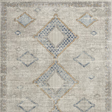 5' X 7' Ivory Grey And Blue Southwestern Power Loom Non Skid Area Rug