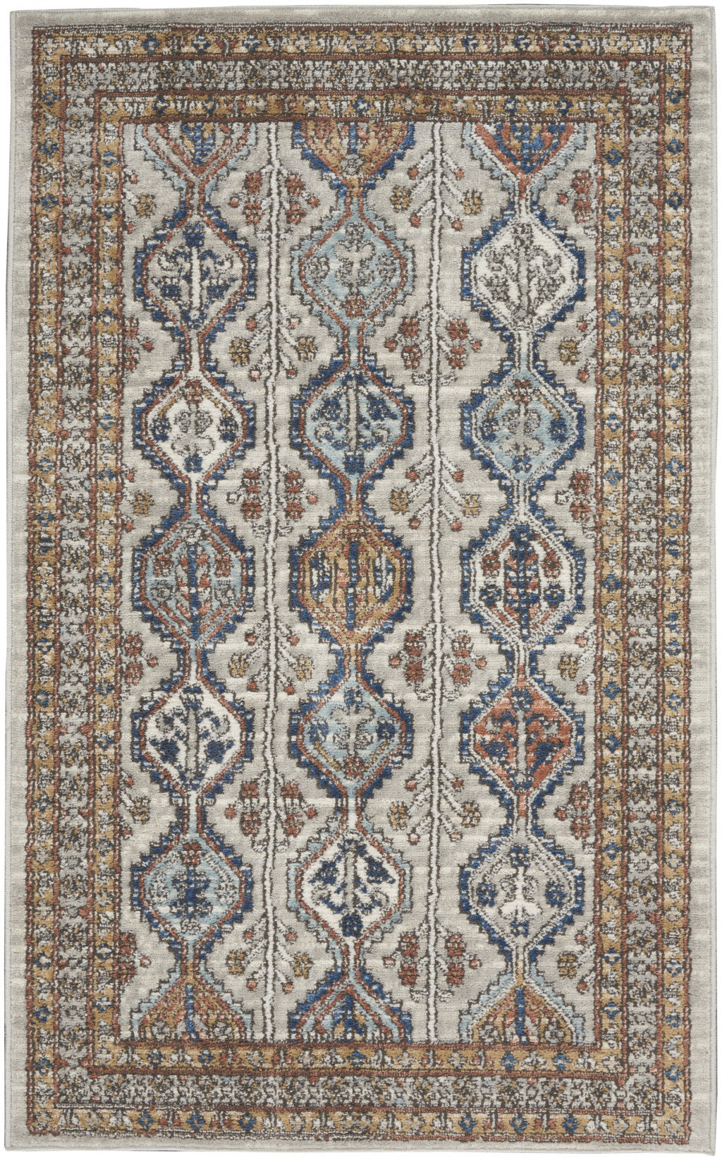 3' X 5' Grey Southwestern Power Loom Non Skid Area Rug
