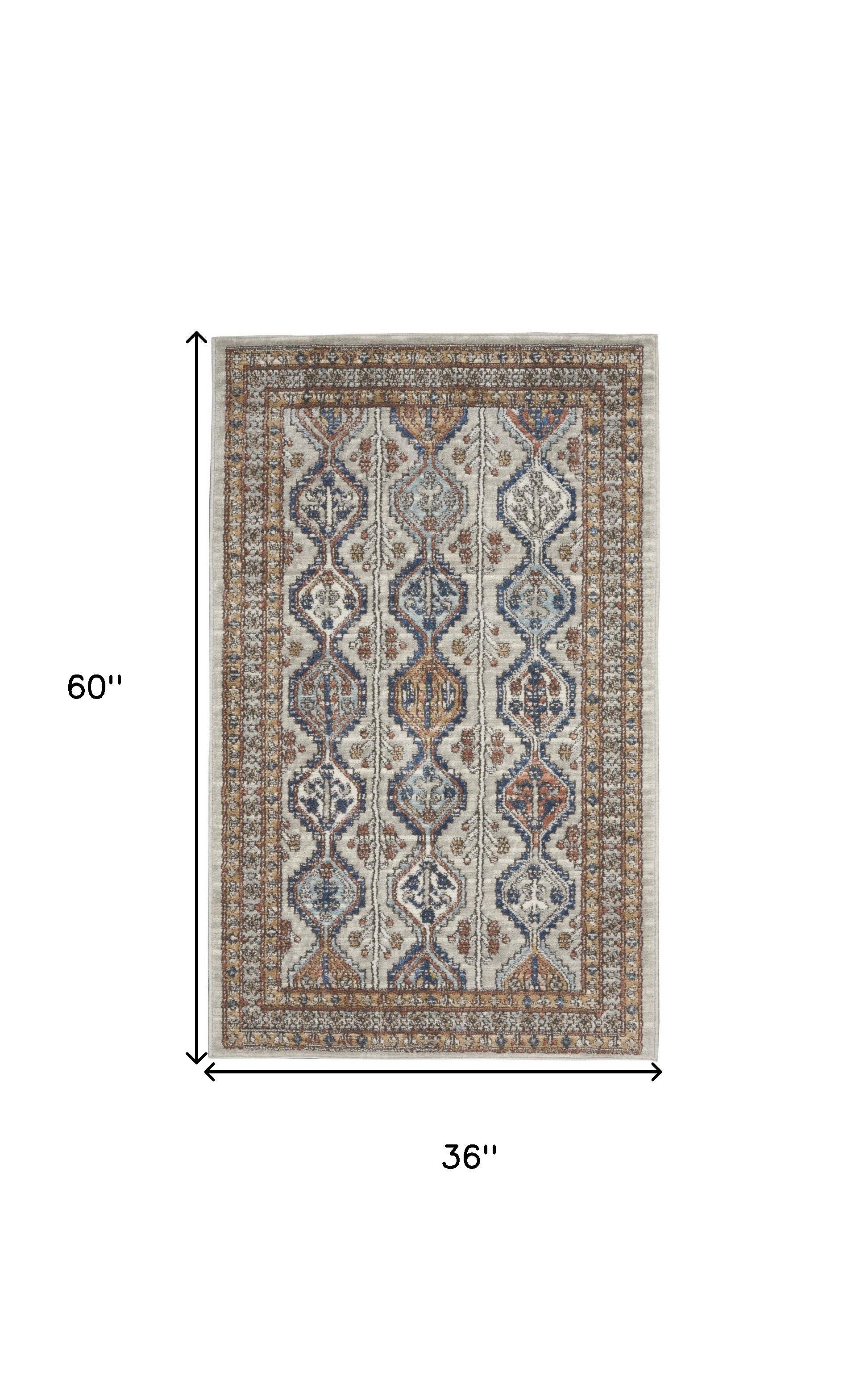 3' X 5' Grey Southwestern Power Loom Non Skid Area Rug