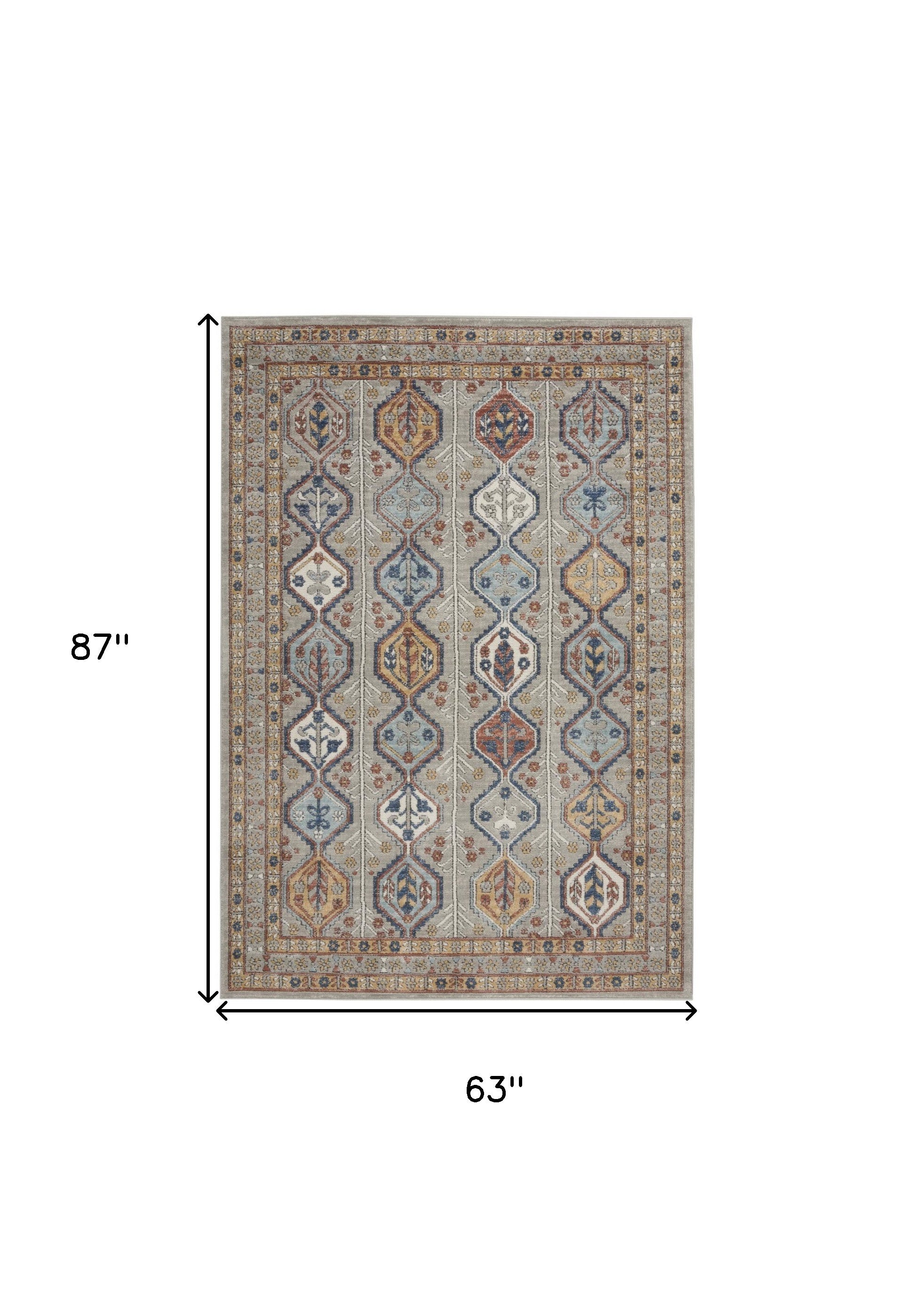 5' X 7' Grey Southwestern Power Loom Non Skid Area Rug