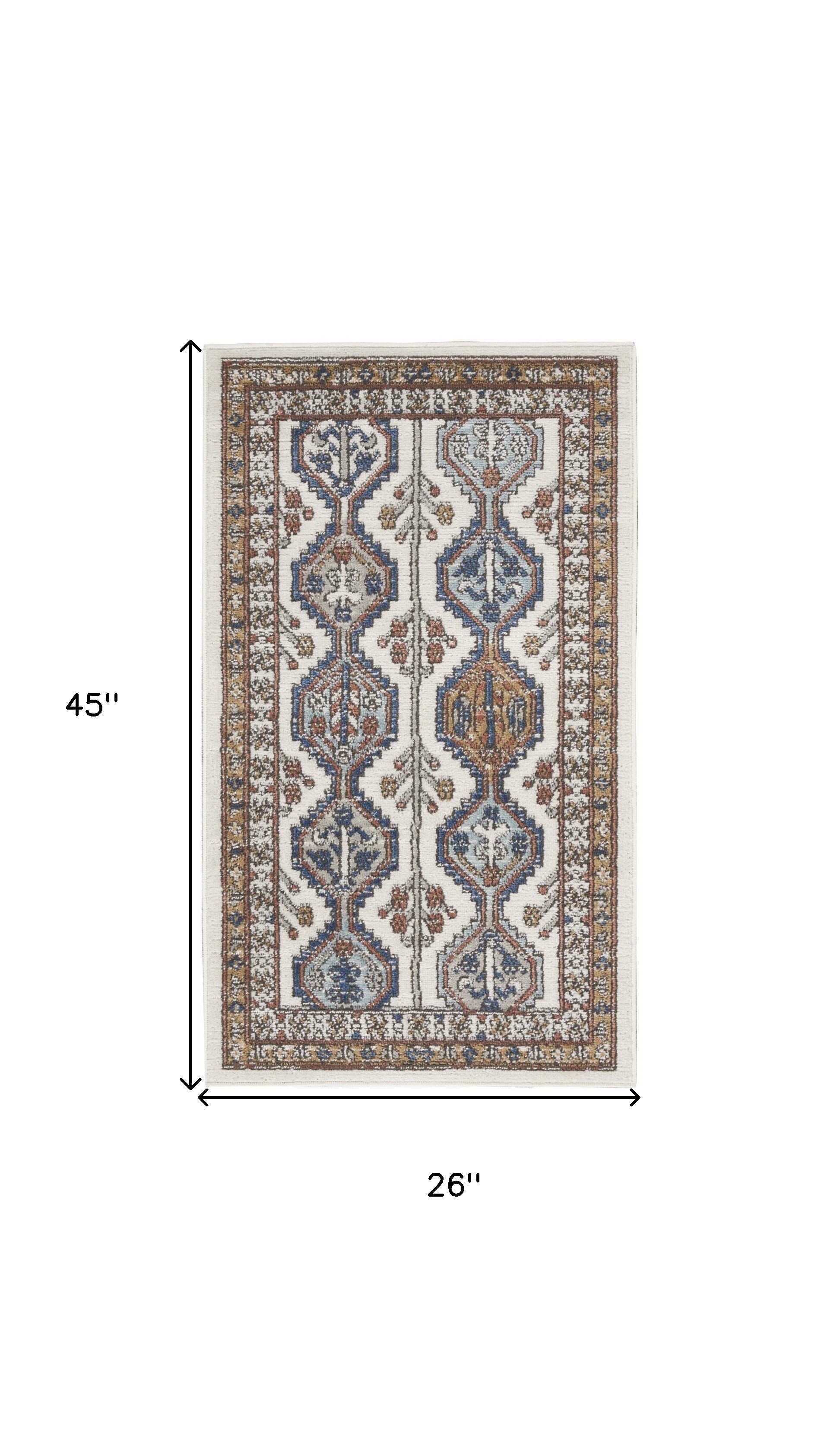 2' X 4' Ivory Southwestern Power Loom Non Skid Area Rug