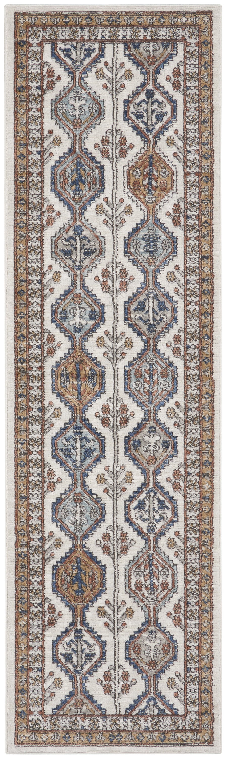 2' X 8' Ivory Southwestern Power Loom Non Skid Runner Rug