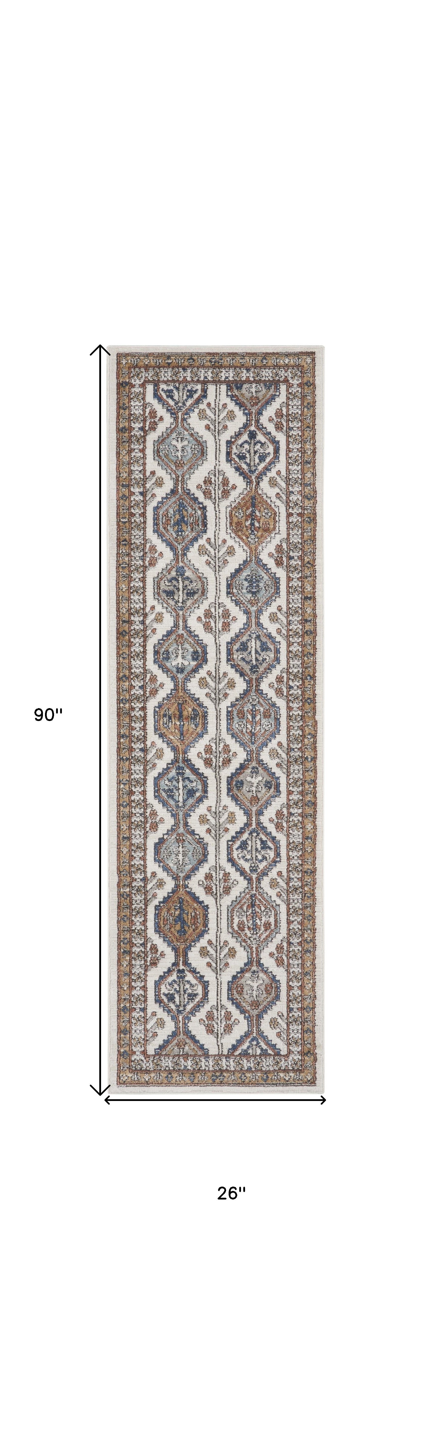 2' X 8' Ivory Southwestern Power Loom Non Skid Runner Rug