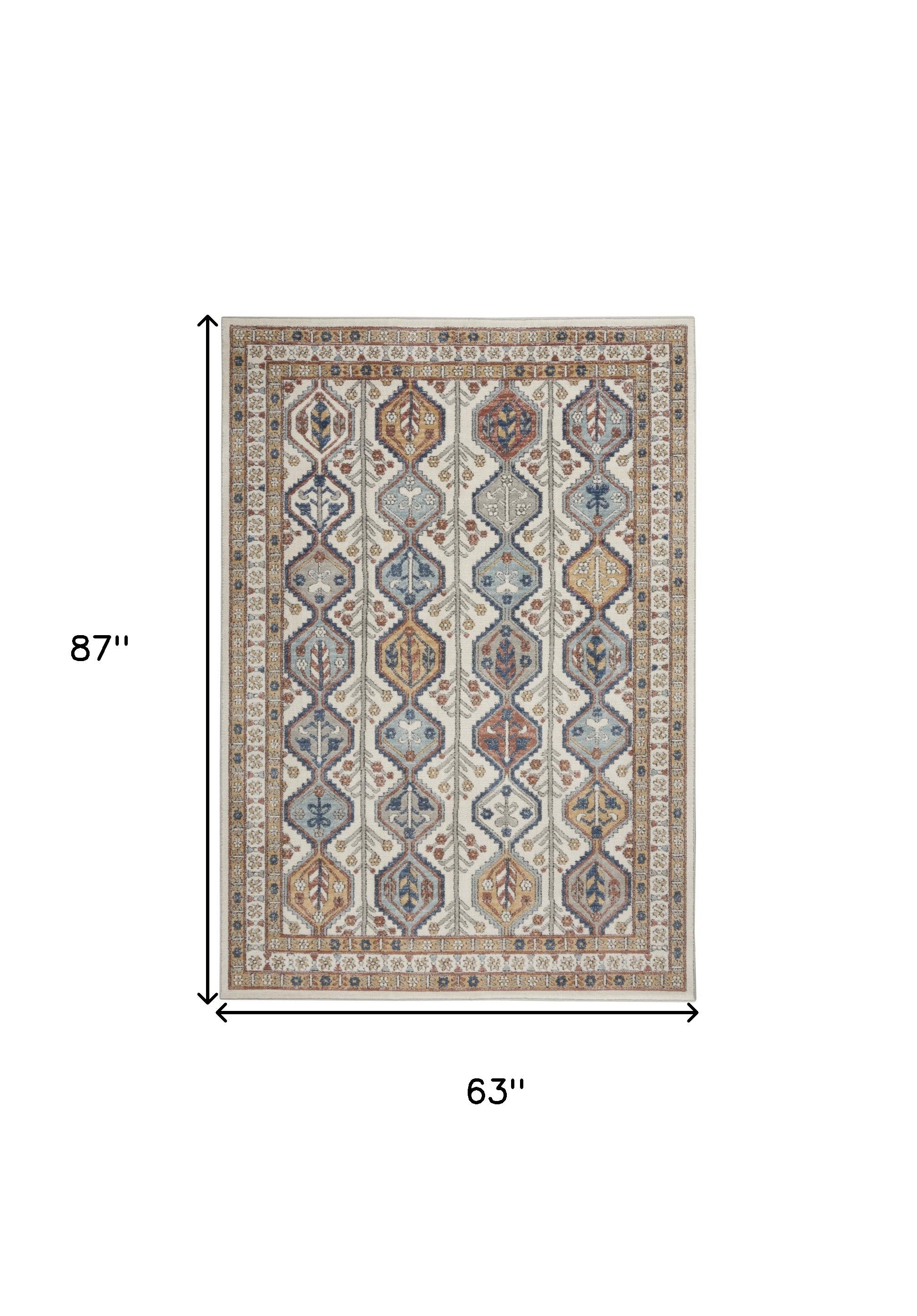 5' X 7' Ivory Southwestern Power Loom Non Skid Area Rug