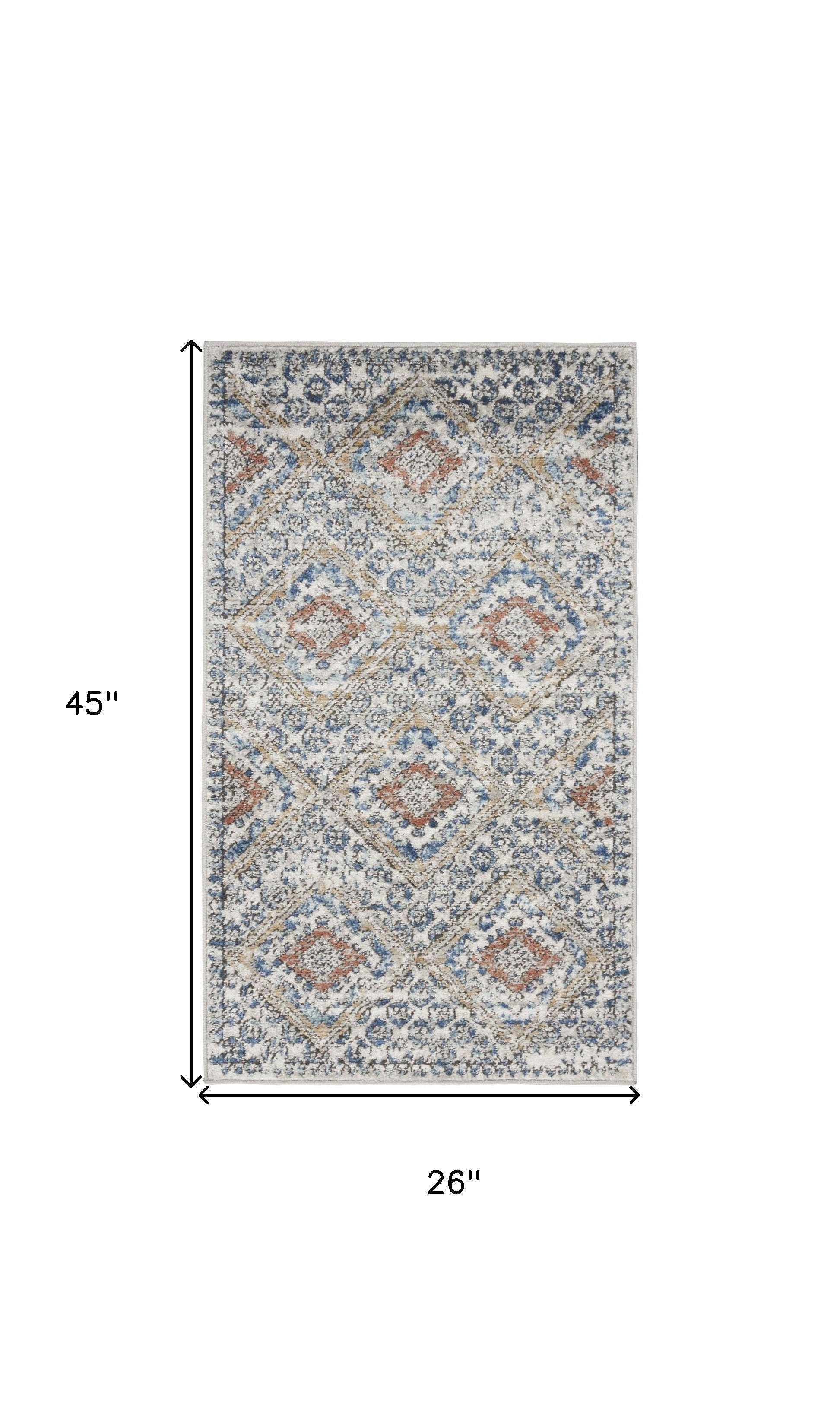 2' X 4' Blue And Ivory Southwestern Power Loom Non Skid Area Rug