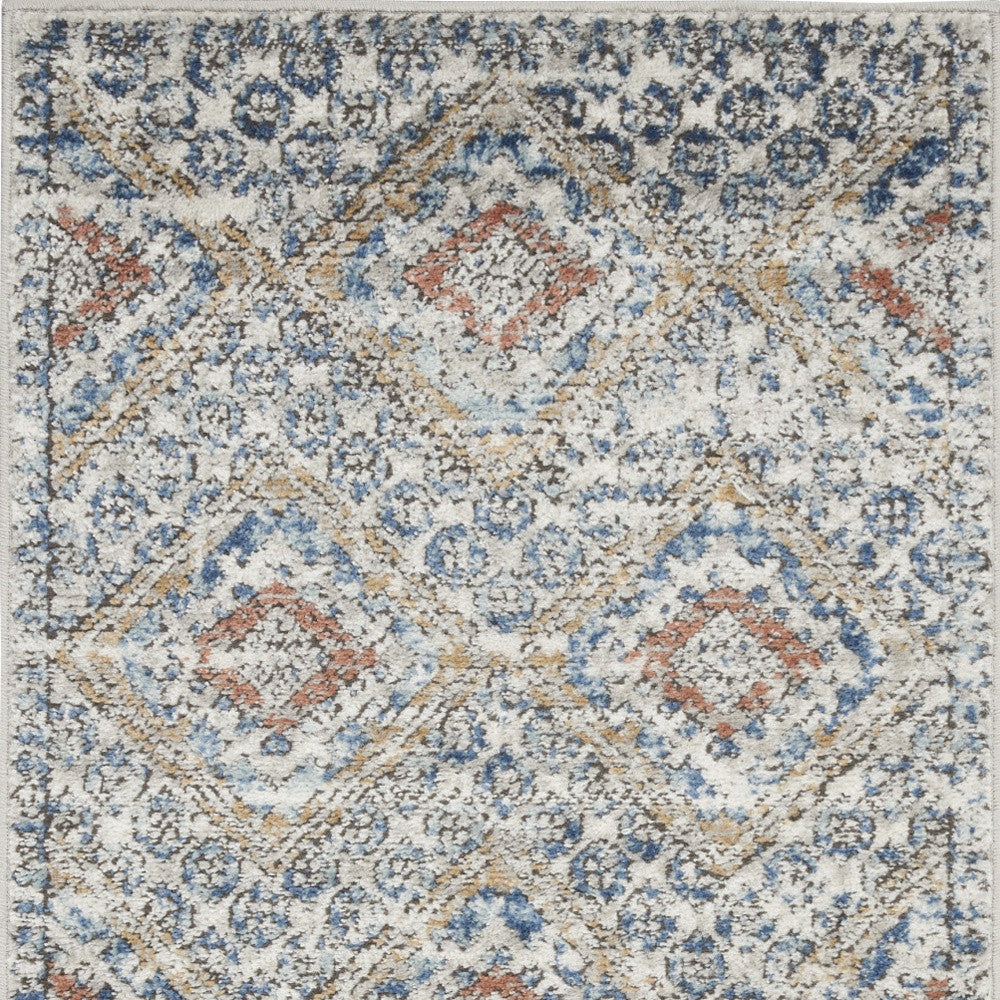 2' X 4' Blue And Ivory Southwestern Power Loom Non Skid Area Rug