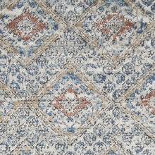 8' Blue And Ivory Southwestern Power Loom Non Skid Runner Rug