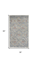 3' X 5' Blue And Ivory Southwestern Power Loom Non Skid Area Rug
