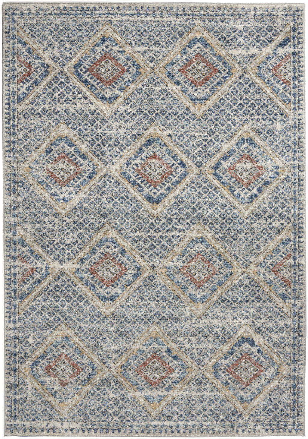4' X 6' Blue And Ivory Southwestern Power Loom Non Skid Area Rug