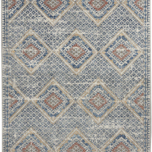 4' X 6' Blue And Ivory Southwestern Power Loom Non Skid Area Rug