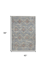 4' X 6' Blue And Ivory Southwestern Power Loom Non Skid Area Rug