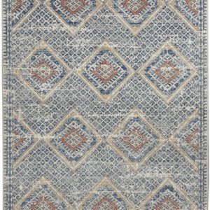 5' X 7' Blue And Ivory Southwestern Power Loom Non Skid Area Rug