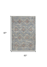 5' X 7' Blue And Ivory Southwestern Power Loom Non Skid Area Rug