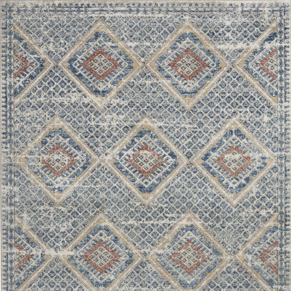 5' X 7' Blue And Ivory Southwestern Power Loom Non Skid Area Rug