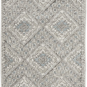 2' X 4' Grey Ivory And Blue Southwestern Power Loom Non Skid Area Rug