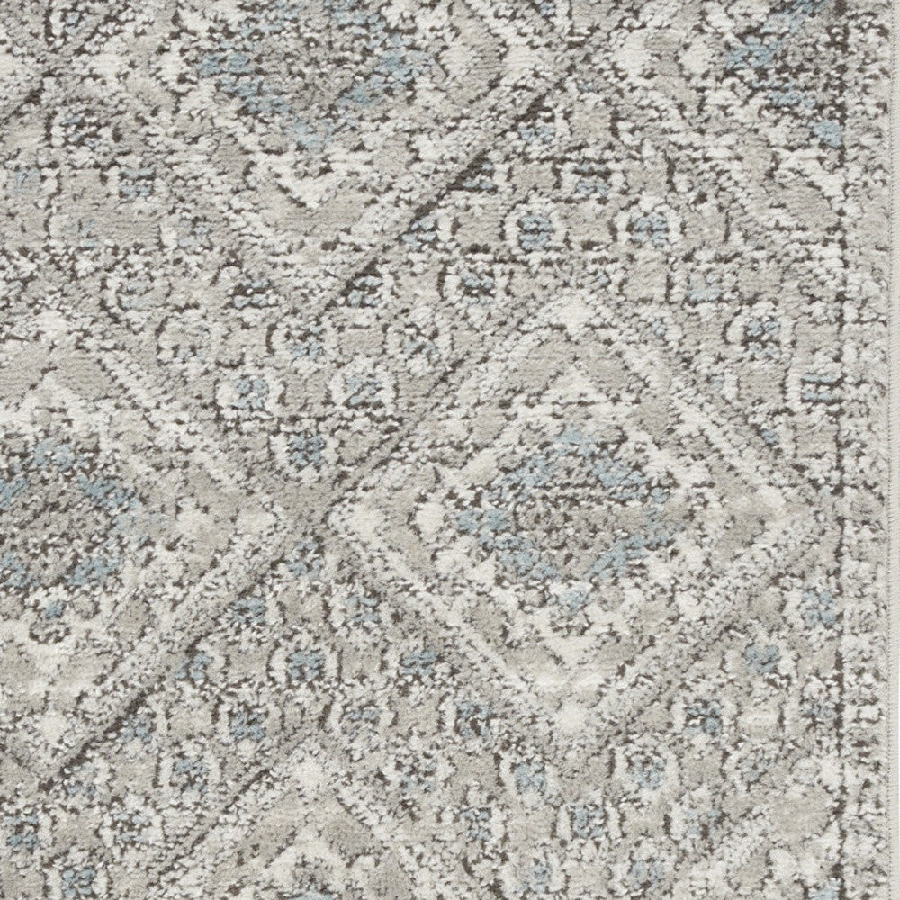 2' X 4' Grey Ivory And Blue Southwestern Power Loom Non Skid Area Rug