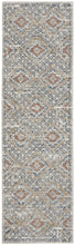 2' X 8' Grey Ivory And Blue Southwestern Power Loom Non Skid Runner Rug