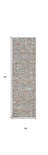 2' X 8' Grey Ivory And Blue Southwestern Power Loom Non Skid Runner Rug