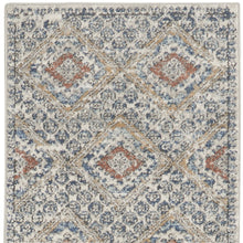 2' X 8' Grey Ivory And Blue Southwestern Power Loom Non Skid Runner Rug