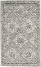 3' X 5' Grey Ivory And Blue Southwestern Power Loom Non Skid Area Rug