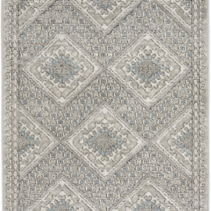 3' X 5' Grey Ivory And Blue Southwestern Power Loom Non Skid Area Rug