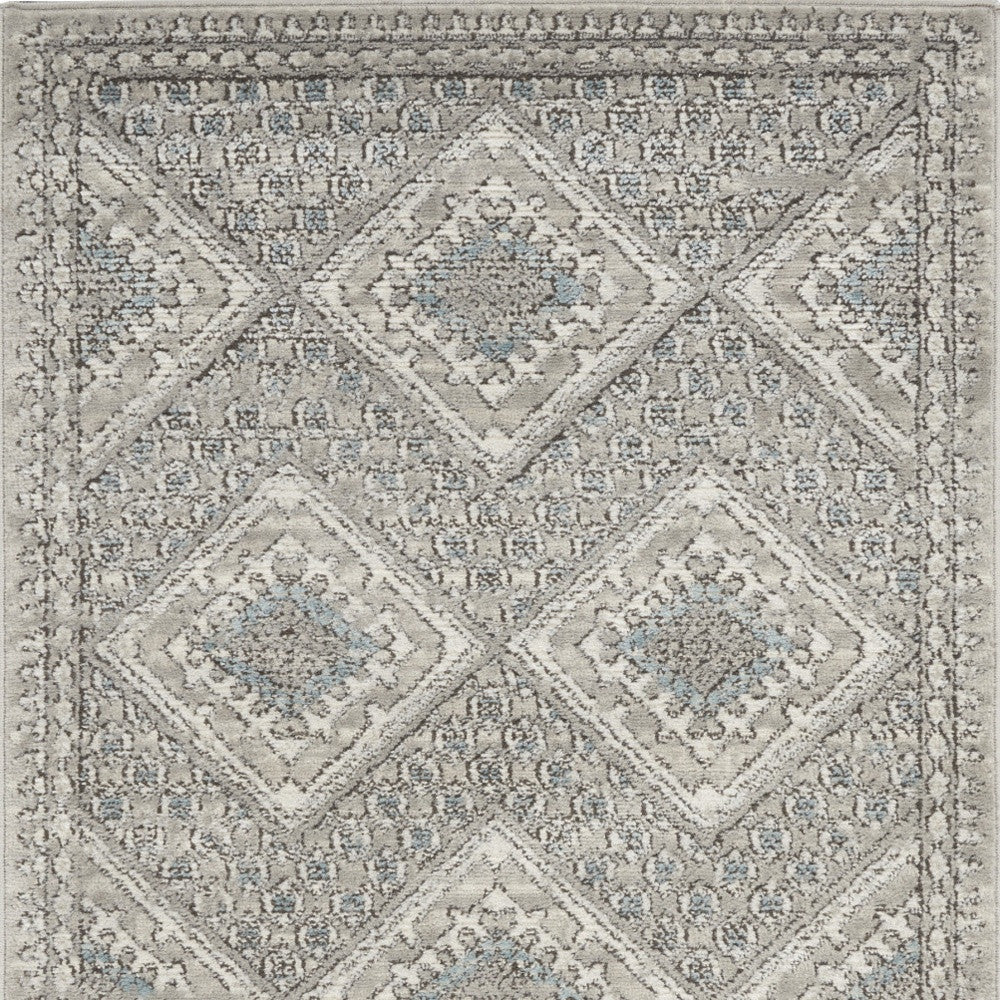 3' X 5' Grey Ivory And Blue Southwestern Power Loom Non Skid Area Rug
