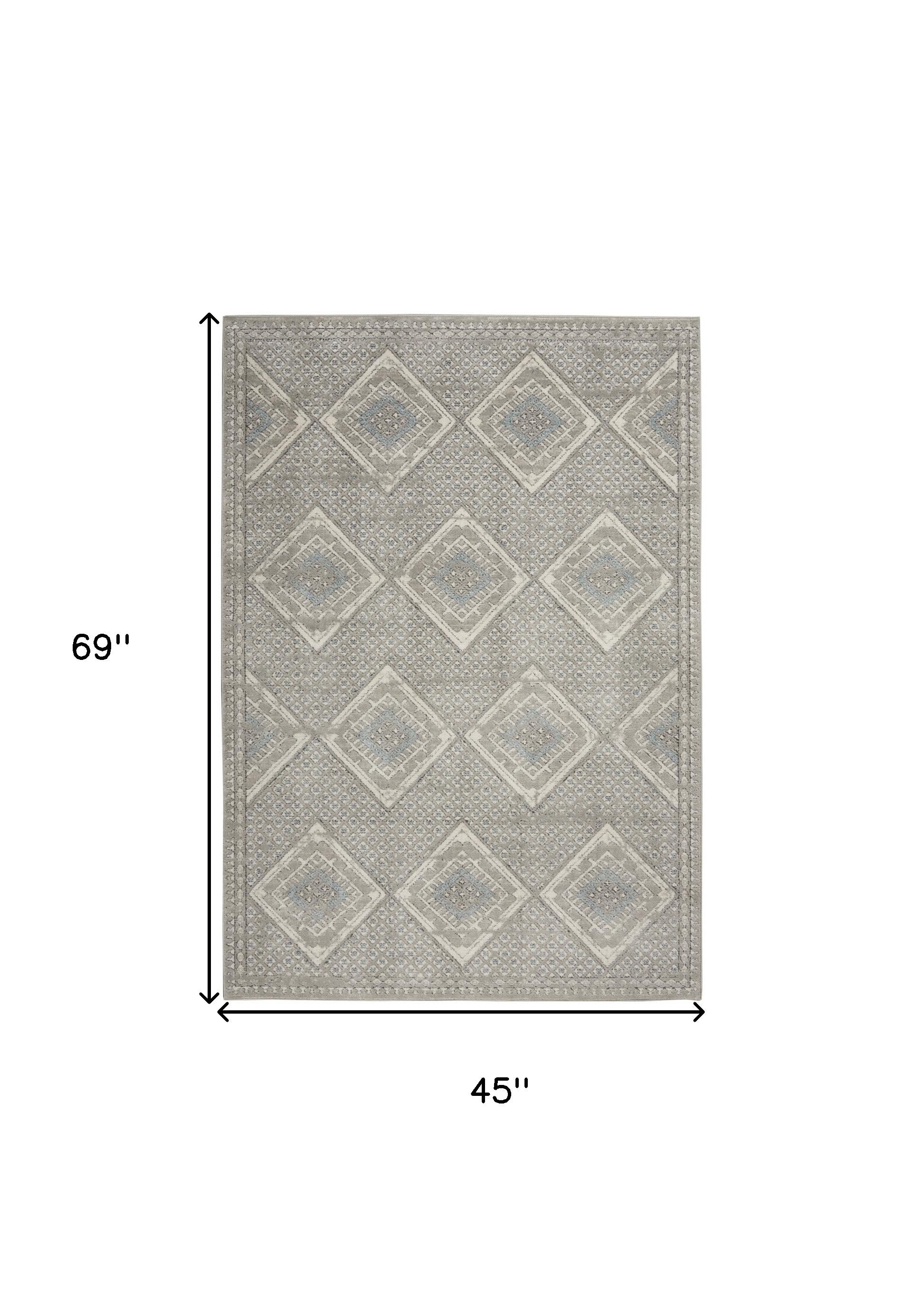 4' X 6' Grey Ivory And Blue Southwestern Power Loom Non Skid Area Rug