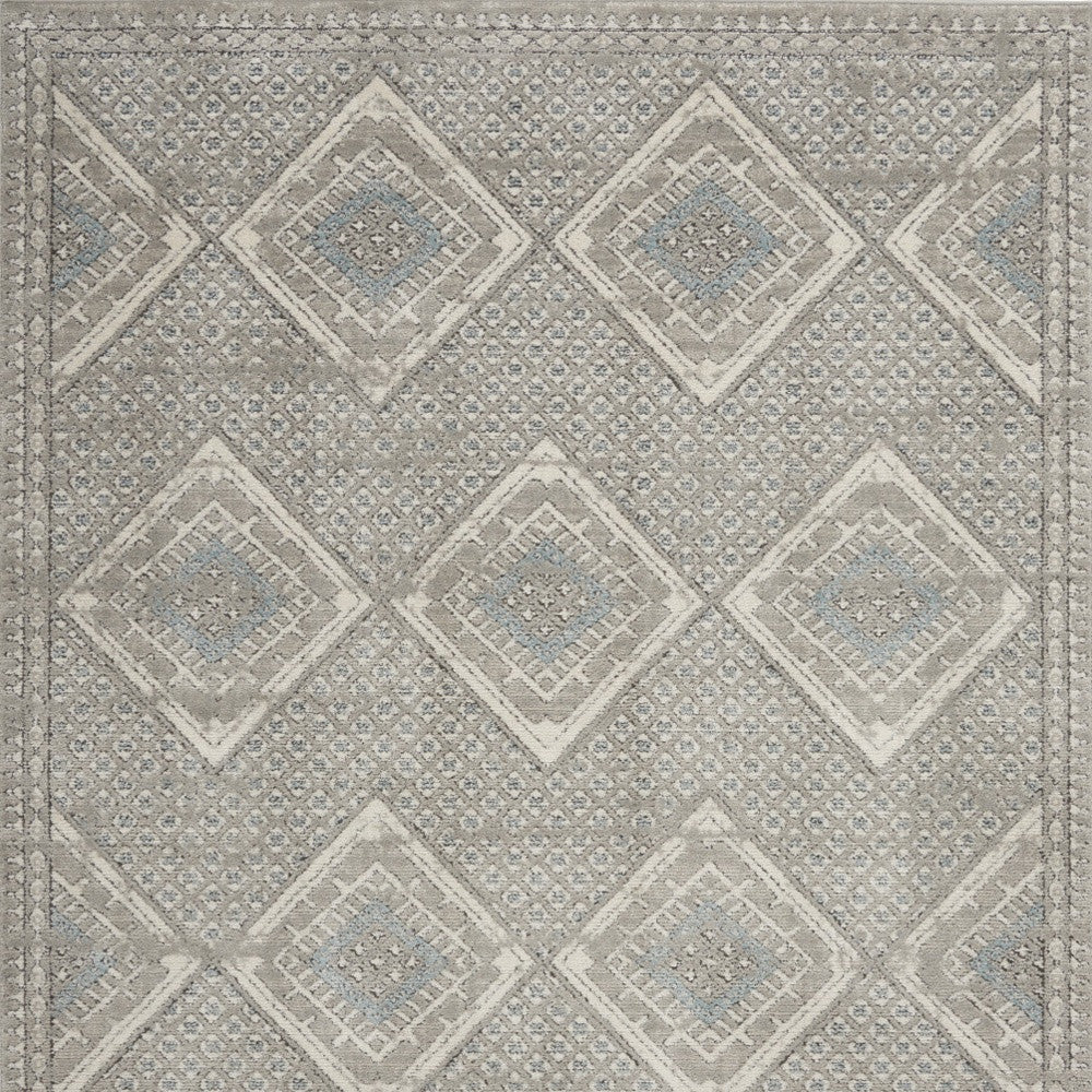 4' X 6' Grey Ivory And Blue Southwestern Power Loom Non Skid Area Rug