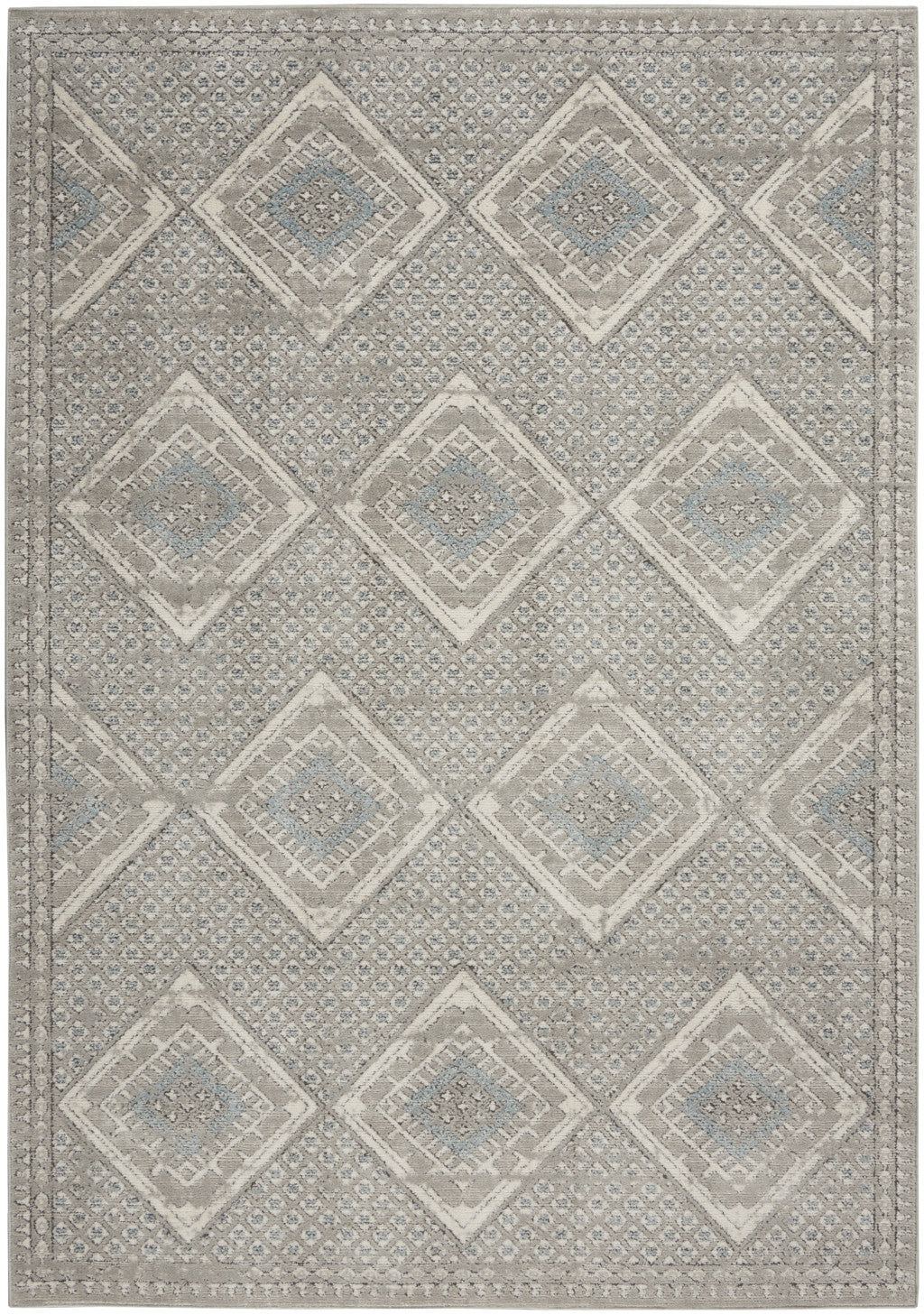 5' X 7' Grey Ivory And Blue Southwestern Power Loom Non Skid Area Rug