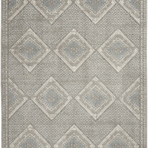 5' X 7' Grey Ivory And Blue Southwestern Power Loom Non Skid Area Rug