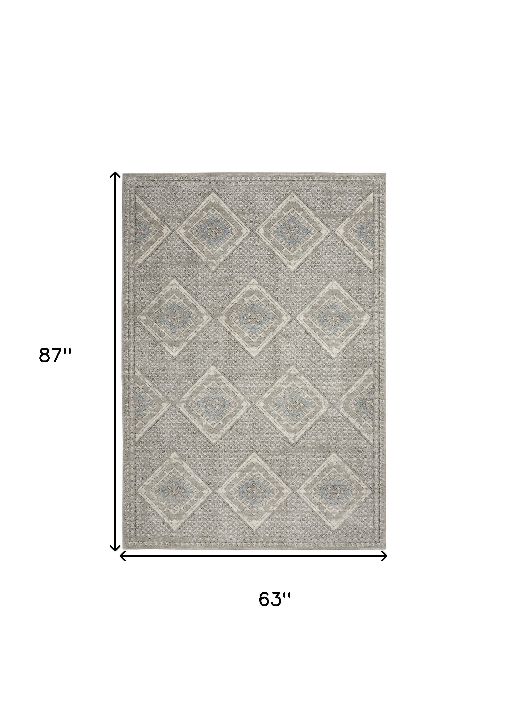 5' X 7' Grey Ivory And Blue Southwestern Power Loom Non Skid Area Rug