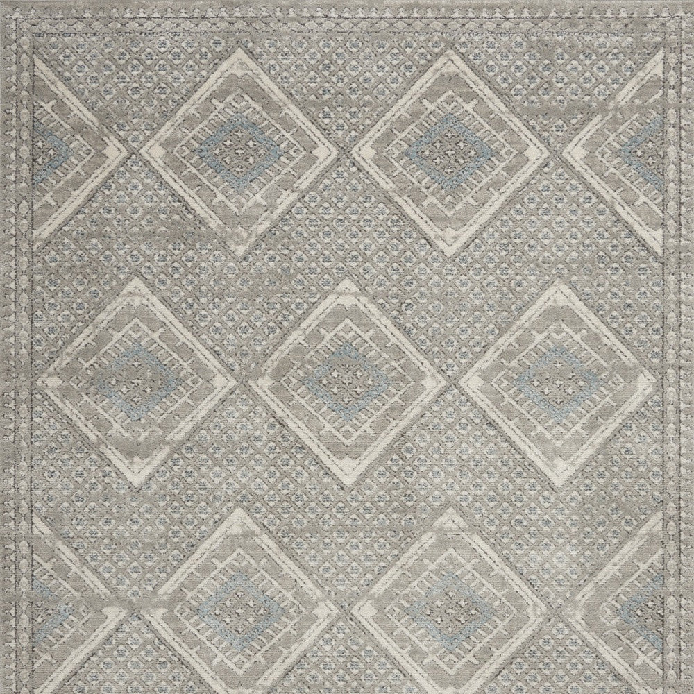 5' X 7' Grey Ivory And Blue Southwestern Power Loom Non Skid Area Rug