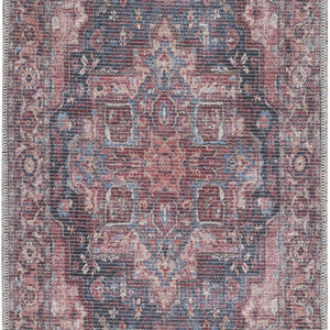 2' X 4' Red Oriental Power Loom Distressed Washable Area Rug