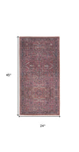 2' X 4' Brick Oriental Power Loom Distressed Washable Area Rug