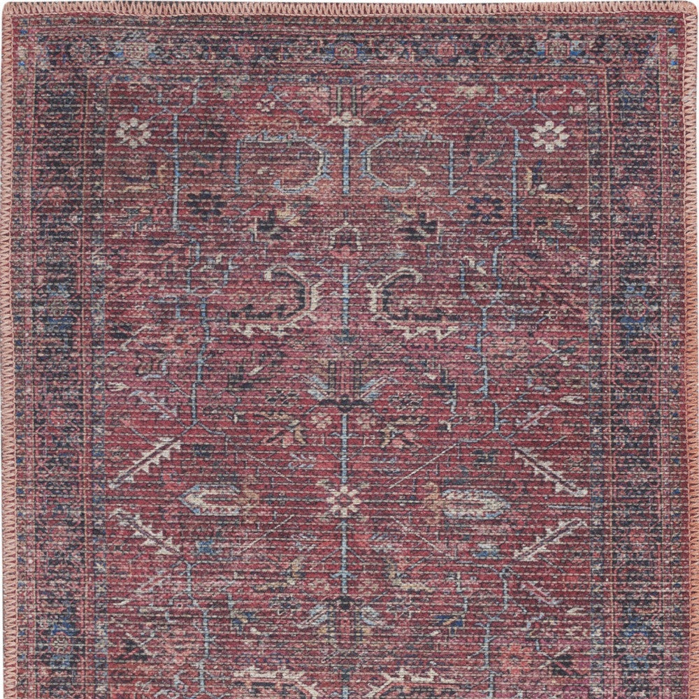 2' X 4' Brick Oriental Power Loom Distressed Washable Area Rug