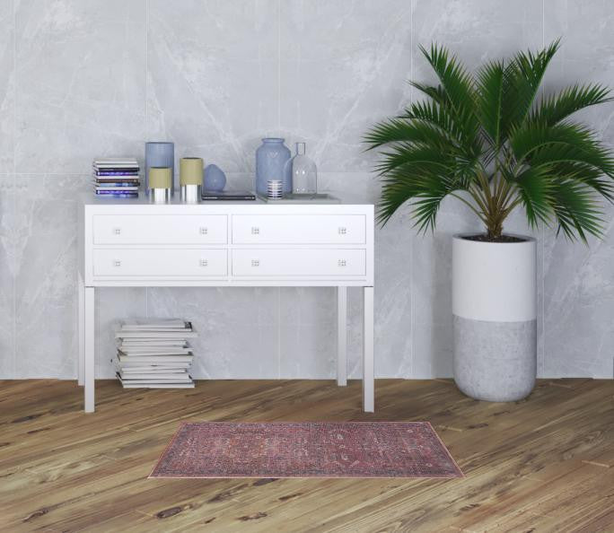 2' X 4' Brick Oriental Power Loom Distressed Washable Area Rug