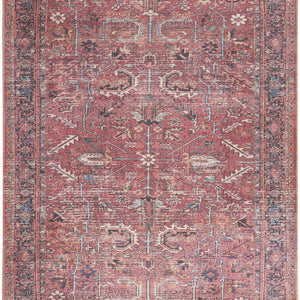 4' X 6' Brick Oriental Power Loom Distressed Washable Area Rug
