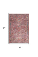 5' X 7' Brick Oriental Power Loom Distressed Washable Area Rug