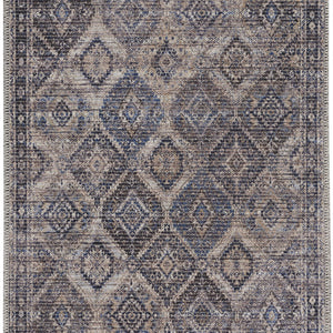2' X 4' Ivory Latte Oriental Power Loom Distressed Washable Area Rug