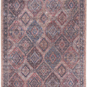 2' X 4' Maroon Oriental Power Loom Distressed Washable Area Rug