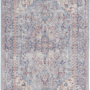 2' X 4' Blue Oriental Power Loom Distressed Washable Area Rug