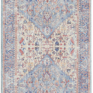 2' X 6' Blue Oriental Power Loom Distressed Washable Runner Rug