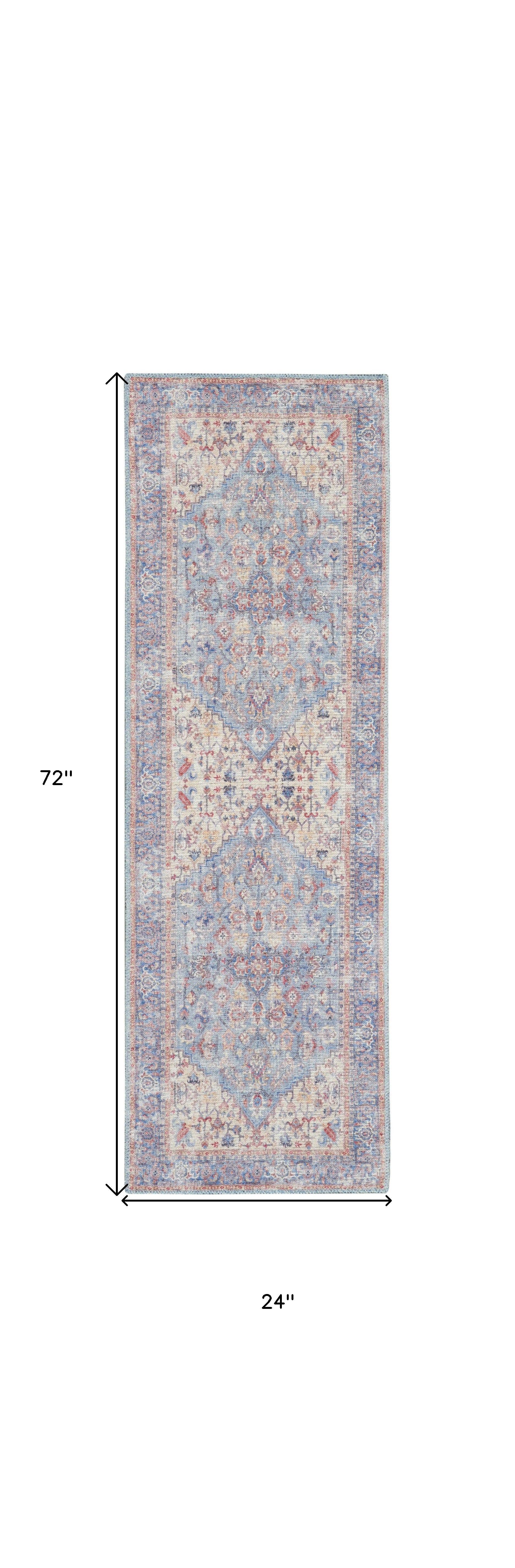 2' X 6' Blue Oriental Power Loom Distressed Washable Runner Rug