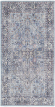 2' X 4' Light Grey And Blue Oriental Power Loom Distressed Washable Area Rug