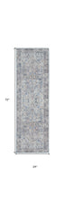 2' X 6' Light Grey And Blue Oriental Power Loom Distressed Washable Runner Rug