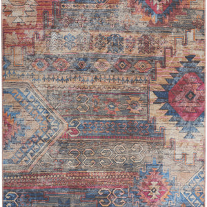5' X 7' Multicolor Southwestern Power Loom Distressed Washable Area Rug